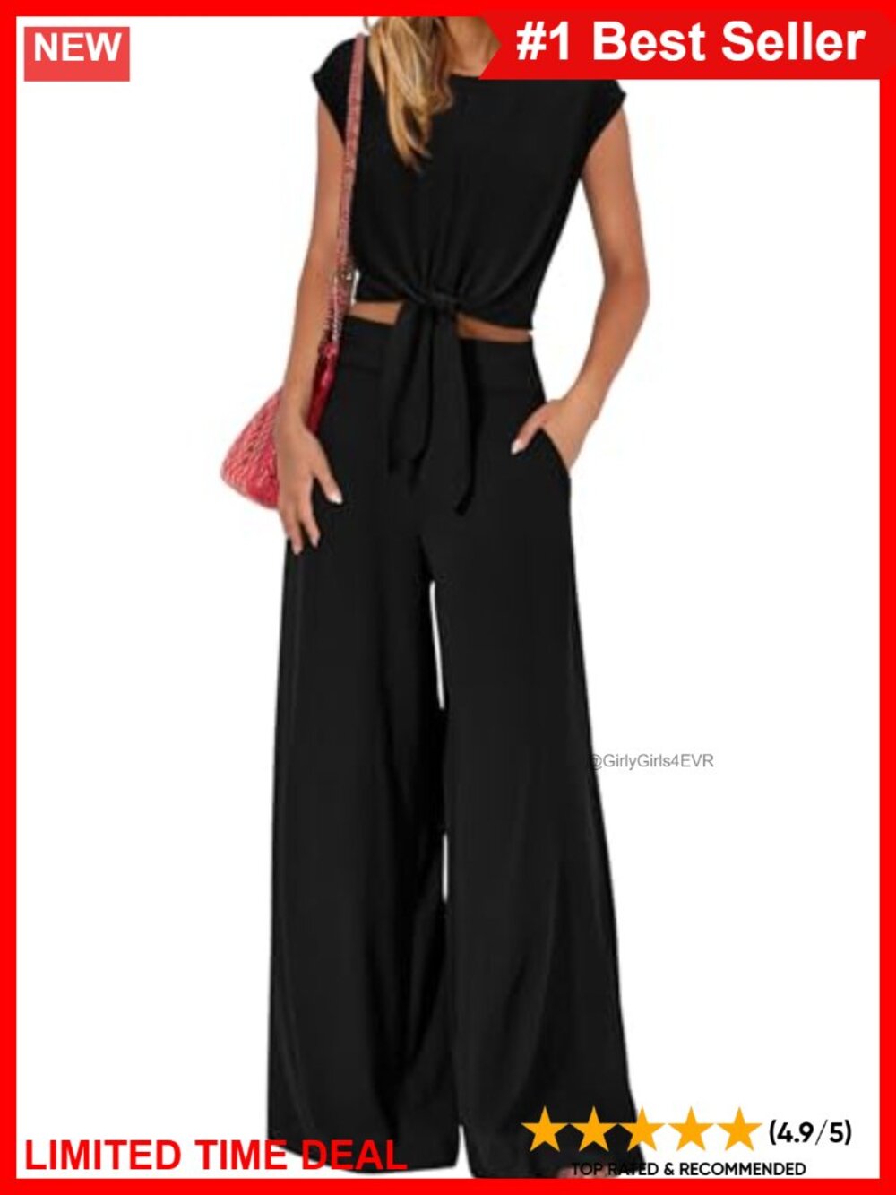 Women's 2 Piece Lounge Set Cap Sleeve Crop Top Wide Leg Pants
